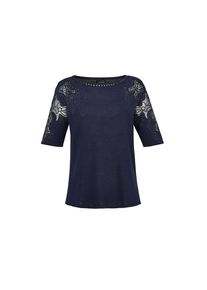 GOLDNER Rundhalspullover &raquo;Kurzgr&ouml;&szlig;e Pullover mit Spitzeneins&auml;tzen und Glanzsteinchen&laquo; blau, Gr&ouml;&szlig;e 20