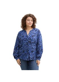 Tom Tailor PLUS Langarmbluse mit Allover-Print blau, Gr&ouml;&szlig;e 54