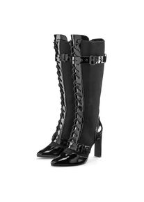 LASCANA Belle Affaire High-Heel-Stiefel &raquo;Schn&uuml;rstiefel mit elastischem Schaft&laquo; Erotische Lack-Optik, High-Heel-Stiefelette schwarz, Gr&ouml;&szlig;e 39