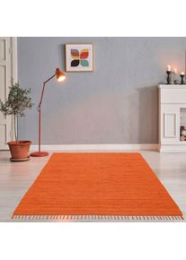 Theko Teppich &raquo;Happy Cotton Fleckerl, handgewebt&laquo; rechteckig 5 mm H&ouml;he Flachgewebe, reine Baumwolle, meliert, mit Fransen, auch als L&auml;ufer