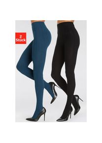 Lascana Strickstrumpfhose 2 Stk. tlg. mit Zopfmuster blau, Gr&ouml;&szlig;e 32/34