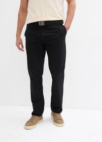 bonprix Regular Fit Chinohose mit Dehnbund und G&uuml;rtel Straight, schwarz, Gr.48, moderne Chinohose mit seitlichem Gummizug in der Taille und extra G&uuml;rtel, 98% Baumwolle