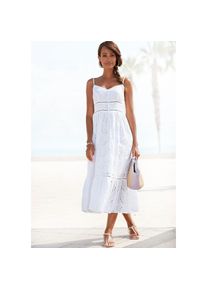 Buffalo Midikleid mit hochwertiger Lochstickerei, luftiges Sommerkleid aus Baumwolle wei&szlig;, Gr&ouml;&szlig;e 38