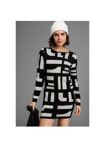 Boysen's Boysen's Strickkleid aus modischem Jacquardstrick mit Rundhalsausschnitt schwarz-wei&szlig;, Gr&ouml;&szlig;e 42