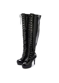 LASCANA Belle Affaire Overkneestiefel &raquo;High-Heel-Stiefelette zum Schn&uuml;ren&laquo; mit Rei&szlig;verschluss und Plateausohle, erotische Lack-Optik schwarz, Gr&ouml;&szlig;e 42