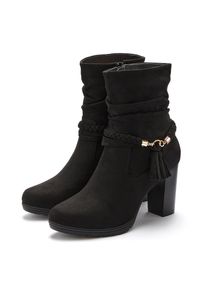 Lascana Stiefelette Stiefel, Boots mit Blockabsatz und Schmuckelement VEGAN schwarz, Gr&ouml;&szlig;e 40
