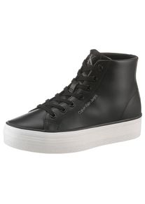 Calvin Klein Jeans Plateausneaker &raquo;BOLD VULC FLATF MID LTH IN&laquo; , High Top Sneaker, Schn&uuml;rboots mit CK Logo an der Ferse schwarz-wei&szlig;, Gr&ouml;&szlig;e 36