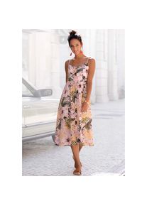 Lascana Sommerkleid aus Leinenmix, Midikleid mit Knopfleiste vorne, Strandkleid orange, Gr&ouml;&szlig;e 34