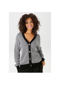 Aniston CASUAL Strickjacke im trendigem Fischgrat-Muster schwarz-wei&szlig;, Gr&ouml;&szlig;e 36