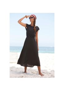 Beach Time Beachtime Midikleid aus Viskosejersey, kurz&auml;rmliges Sommerkleid, Strandkleid, Basic schwarz, Gr&ouml;&szlig;e 38