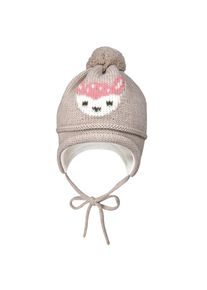 MaxiMo Strickm&uuml;tze mit Reh Motiv mit Pompon und Bindeband braun, Gr&ouml;&szlig;e 47