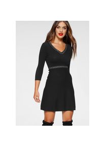 Melrose Strickkleid feminines Mini Kleid mit ausgestelltem Rock und V-Neck schwarz, Gr&ouml;&szlig;e 42