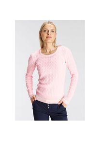 DELMAO Rundhalspullover mit Kontaststreifen und Zopfmuster rosa, Gr&ouml;&szlig;e 44/46