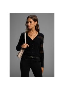 Melrose Strickjacke mit transparenten Streifen und Knopfleiste schwarz, Gr&ouml;&szlig;e 40