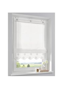 Kutti Raffrollo &raquo;Elly&laquo; mit Hakenaufh&auml;ngung ohne Bohren freih&auml;ngend Baumwolle bestickter Volant mit Pusteblumen