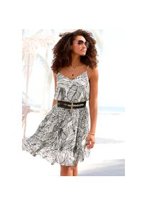 s.Oliver Sommerkleid mit Volantrock, Tr&auml;gerkleid mit Alloverprint und V-Ausschnitt schwarz, Gr&ouml;&szlig;e 38