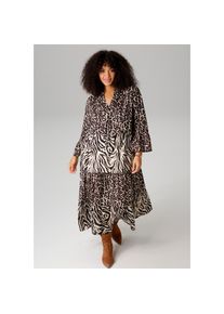 Aniston PLUS Midikleid im extravaganten Animal-Zebra-Printmix schwarz, Gr&ouml;&szlig;e 54