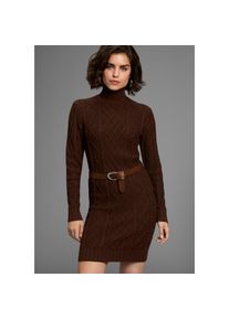 Laura Scott Strickkleid Ohne Taschen mit Zopfstrickmuster und Stehkragen braun, Gr&ouml;&szlig;e 44