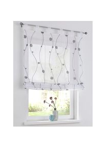 Kutti Raffrollo &raquo;Nelly&laquo; mit Schlaufen freih&auml;ngend modern bestickt, Kreise und Ranken