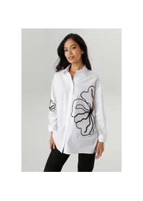 Aniston SELECTED Hemdbluse mit Bord&uuml;ren-Zierb&auml;ndern aufgesetzte Bl&uuml;ten