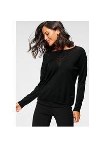 Laura Scott Rundhalspullover mit feinem Ajour-Muster schwarz, Gr&ouml;&szlig;e 34