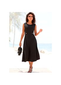 Lascana Midikleid mit dekorativen Riegeln und goldenen Zierkn&ouml;pfen, b&uuml;gelfrei schwarz, Gr&ouml;&szlig;e 36