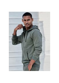 Le Jogger Kapuzensweatjacke mit seitlichen Rei&szlig;verschlusstaschen gr&uuml;n, Gr&ouml;&szlig;e M (48/50)