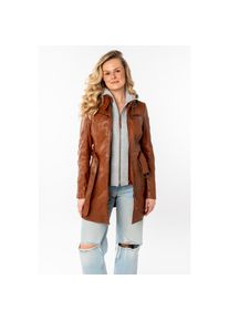Mauritius Lederjacke &raquo;Bente OT 2&laquo; mit Kapuze (mit G&uuml;rtel) lange Lederjacke mit G&uuml;rtel & abnehmbarem Kapuzen-Inlay braun, Gr&ouml;&szlig;e S (36)