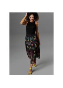 Aniston SELECTED Sommerkleid mit buntem Bl&auml;tterdruck schwarz, Gr&ouml;&szlig;e 34