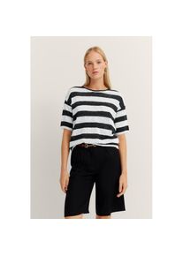 Bugatti Rundhalspullover aus leichtem Baumwolle-Leinen-Mix schwarz, Gr&ouml;&szlig;e XXL