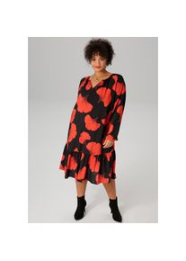 Aniston PLUS Sommerkleid Mit gro&szlig;fl&auml;chigem Bl&uuml;tendruck schwarz, Gr&ouml;&szlig;e 52