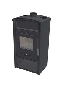 Universal Kaminofen &raquo;Ulisse&laquo; Gro&szlig;er Feuerraum, Schwarz, Warmhaltefach & Stauraum