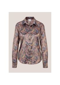 Madeleine Mode MADELEINE, Damen, Langarmbluse &raquo;Bluse Satinbluse mit Knopfmanschetten&laquo;, taupe / multicolor, 46, Hemdkragen