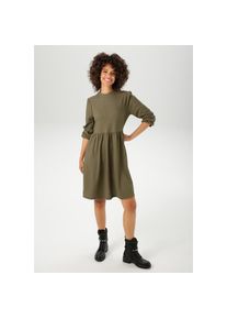 Aniston CASUAL, Damen, Jerseykleid aus strukturierter, elastischer Crep&eacute;-Qualit&auml;t, oliv, 46 - N-Gr, Kleid mit Gummizug an den langen &Auml;rmeln