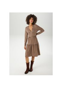 Aniston CASUAL, Damen, Jerseykleid mit farbharmonischem Retro-Muster, beige-braun-sand, N-Gr, 42 - N-Gr, beige-braun-sand, Kleid aus weich flie&szlig;ender,