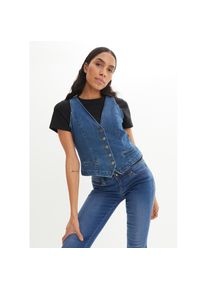 bonprix, Damen, Jeansweste &raquo;Stretch-Jeansweste&laquo; tailliert, mit Knopfleiste und V-Ausschnitt, blau denim, 36, blau denim, Taillierte Passform f&uuml;r 