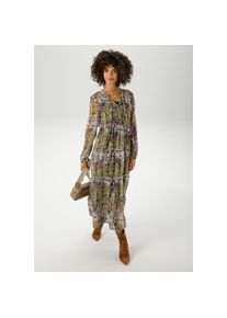 Aniston CASUAL, Damen, Maxikleid mit Unterkleid, mit Batik-Bl&uuml;ten im grafischen Druck, dunkelgr&uuml;n-gr&uuml;n-apfelgr&uuml;n-mint-wollwei&szlig;-taupe-lila-fuchsia-