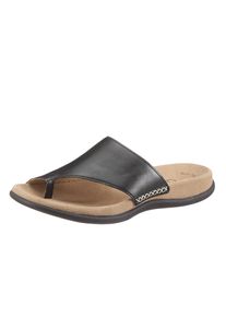 Gabor Zehentrenner , Keilabsatz, Sommerschuh, Dianette mit kontrastfarbiger Stickerei schwarz, Gr&ouml;&szlig;e 42