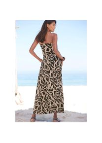 s.Oliver, Damen, Maxikleid Eingrifftaschen mit Bl&auml;tterdruck, luftiges Sommerkleid mit Taschen, Strandkleid, schwarz-taupe bedruckt, N-Gr, 34 - N-Gr, 