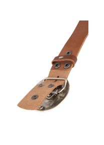 Rettungsring G&uuml;rtel, Damen, Lederg&uuml;rtel mit austauschbarer Schlie&szlig;e &raquo;Muschel Rund Silber&laquo;, braun, braun, Hochwertiges Vollrindleder aus Italien 4cm 