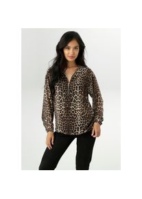 Aniston SELECTED, Damen, Chiffonbluse mit goldfarbenen Rei&szlig;verschluss am Ausschnitt, braun-beige-schwarz-gold, 36, braun-beige-schwarz-gold, Bluse im 