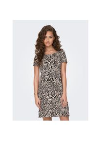 Only, Damen, Minikleid &raquo;ONLBERA BACK LACE UP S/S DRESS JRS NOOS&laquo; Viskosemischung, regular fit, Rundhals, Black AOP:EGGNOG LEO, N-Gr, XL -N-Gr, Black 