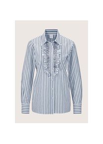 Madeleine Mode MADELEINE, Damen, Langarmbluse &raquo;Bluse Streifenbluse mit R&uuml;schen und Glanz-Akzenten&laquo;, marine / wei&szlig;, 44, marine / wei&szlig;, Hemdkragen