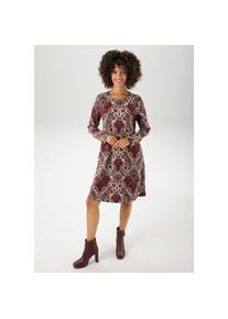 Aniston CASUAL, Damen, A-Linien-Kleid mit extravagantem Ornament-Muster, hellbeige-bordeaux-dunkelbraun, N-Gr, 46 - N-Gr, hellbeige-bordeaux-