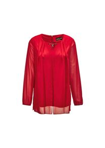 GOLDNER, Damen, Kurzarmbluse &raquo;Kurzgr&ouml;&szlig;e Festliche Bluse mit Chiffon&uuml;berwurf und Schmuckelement&laquo;, rot, 22, rot, &Uuml;berwurf aus hauchzartem Chiffon