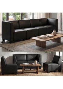 Modular 4-Sitzer Sofa Couch Lyon, Kunstleder ~ schwarz, hohe Armlehnen