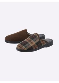 Heren Pantoffels in voordelige set van 2 in bruin geruit ,maat 40, WITT, 100% Textiel