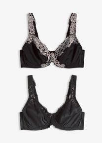 bonprix Femei Sutien cu amătură și bretele căptușite (set/ 2 buc.), negru, 85G