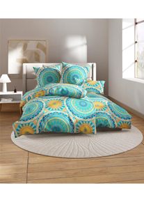 w&auml;schepur unisex Bettw&auml;sche in t&uuml;rkis-ocker-bedruckt ,Gr&ouml;&szlig;e 40x80/135x200 cm, Witt, 100% Baumwolle