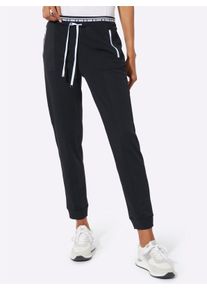 Dames Jogpants met dubbele band in zwart ,maat 40, WITT, 75% Polyamide, 25% Elastan